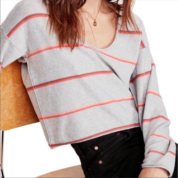 FREE PEOPLE MAKE YOU MINE GRAY STRIPED SWEATER MED - Picture 8 of 8
